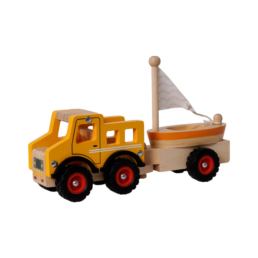 Houten Auto - Truck met Boottrailer - 3 delig | Fantastic Gifts