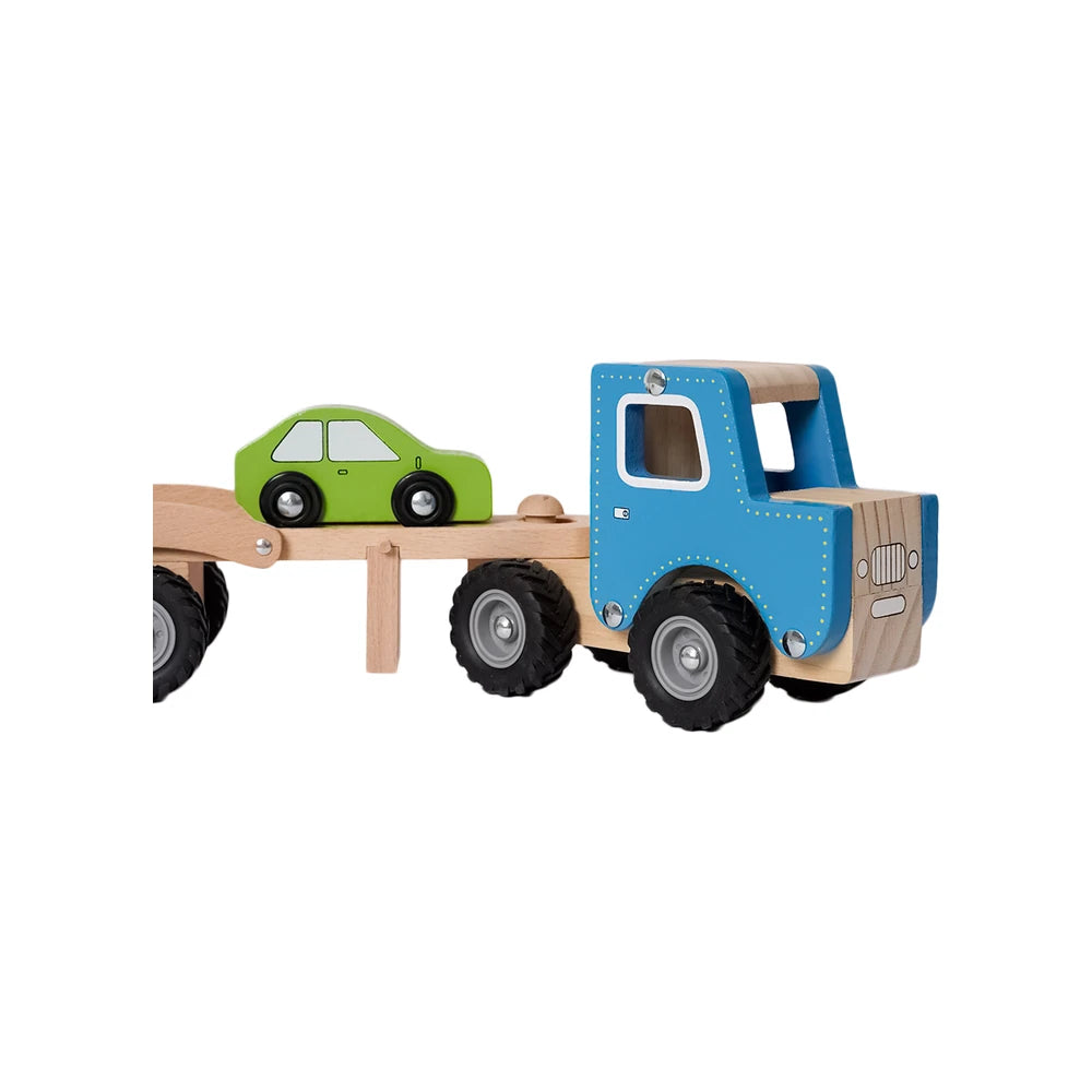 Houten Autotransporter Vrachtwagen - Blauw 3 | Fantastic Gifts