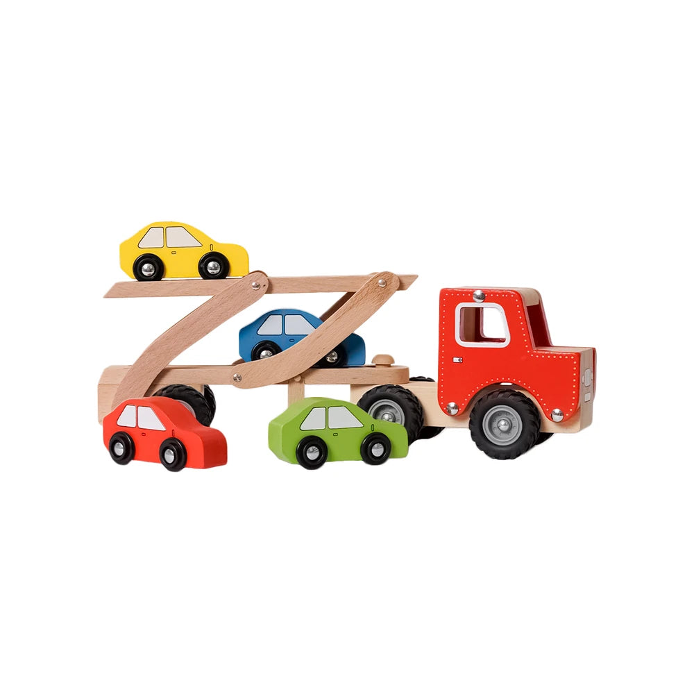 Houten Autotransporter Vrachtwagen - Rood 1 | Fantastic Gifts