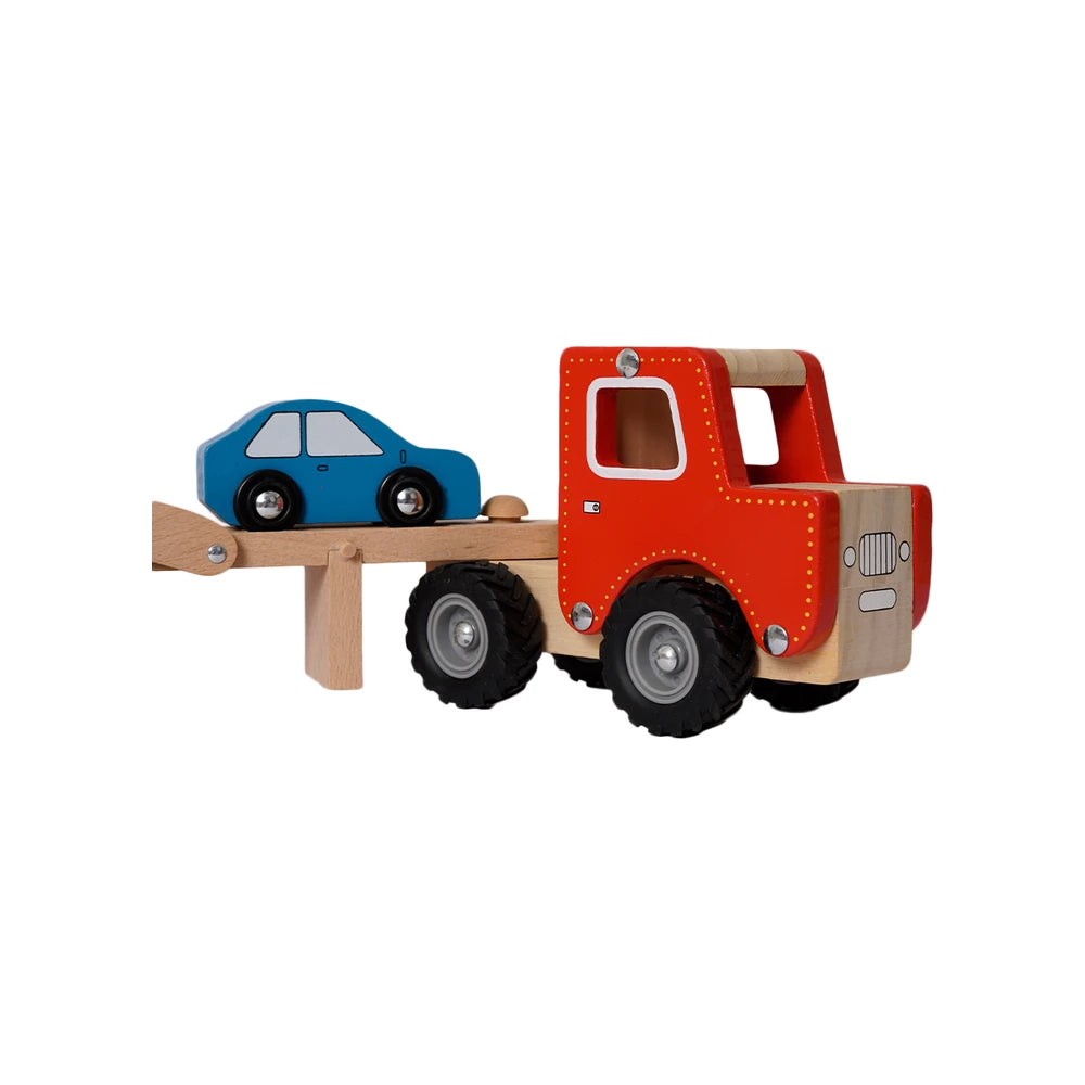 Houten Autotransporter Vrachtwagen - Rood 3 | Fantastic Gifts