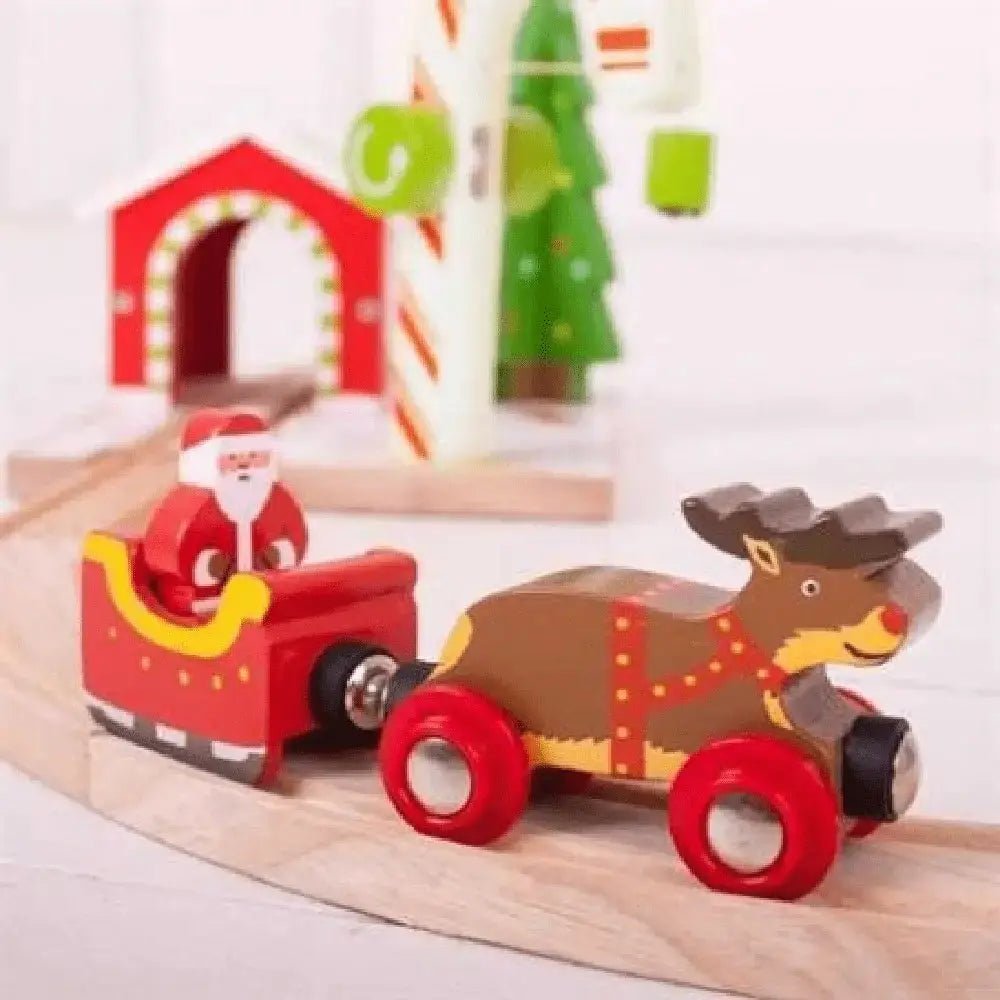 Houten Trein - Kerstman, Slee en Rendier | Fantastic Gifts Shop